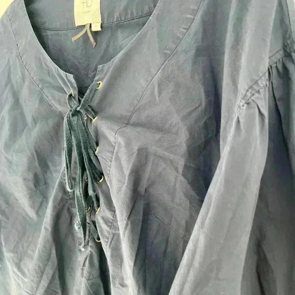 Anthropologie HD In Paris Lace Up Navy Blue Blouse Size Small - Picture 4 of 9